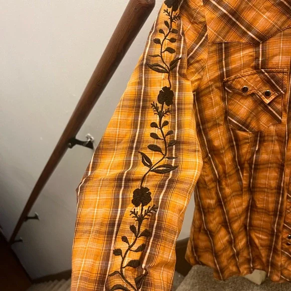 Roper Orange Plaid Western Shirt - Picture 6 of 15